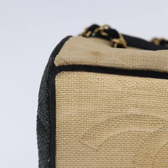 CHANEL Pre-Owned 1990s Raffia Straw CC Logo Quilted Chain  CHANEL Hand Bag Straw Beige Black CC